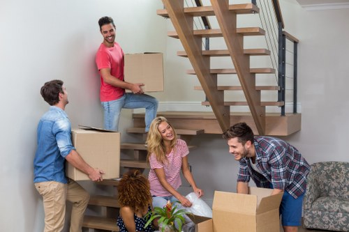 Packed boxes and furniture prepared for a removal van move in Crystal Palace