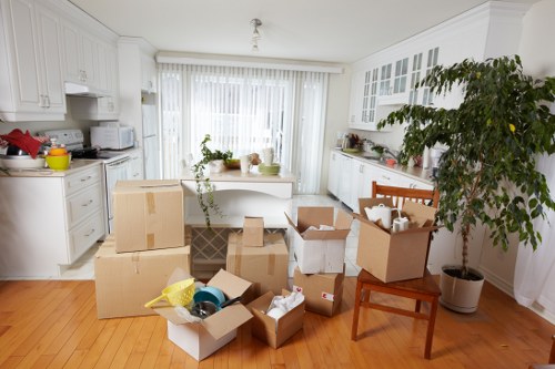 Packed boxes and furniture ready for a local relocation