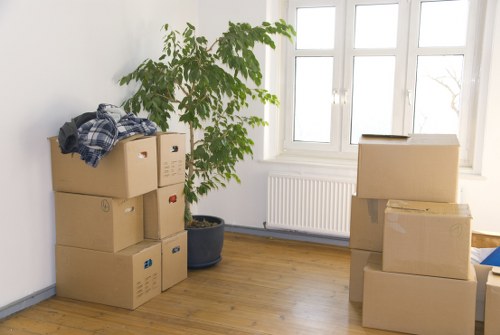 Packed boxes and furniture ready for a local move in Crystal Palace