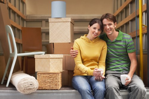 Packed boxes and furniture protected for transport