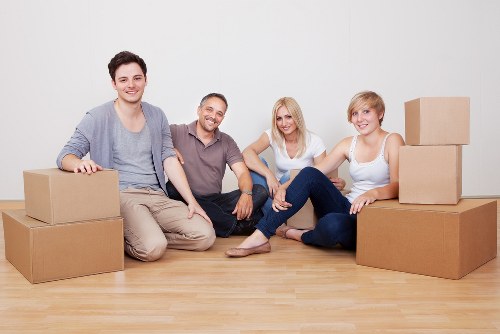 Packed office boxes and equipment ready for a commercial move